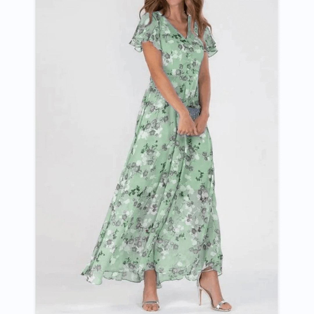 Victoria | Damen Boho-Maxikleid mit Flatterärmeln
