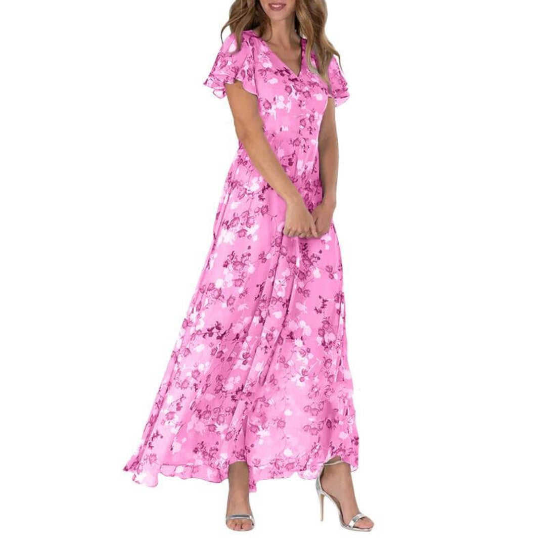 Victoria | Damen Boho-Maxikleid mit Flatterärmeln