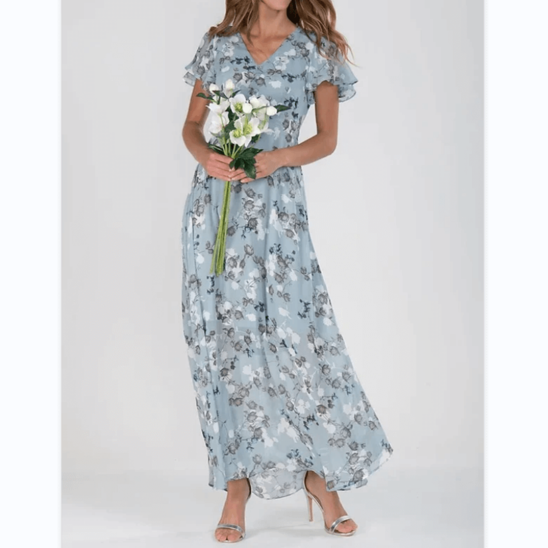 Victoria | Damen Boho-Maxikleid mit Flatterärmeln