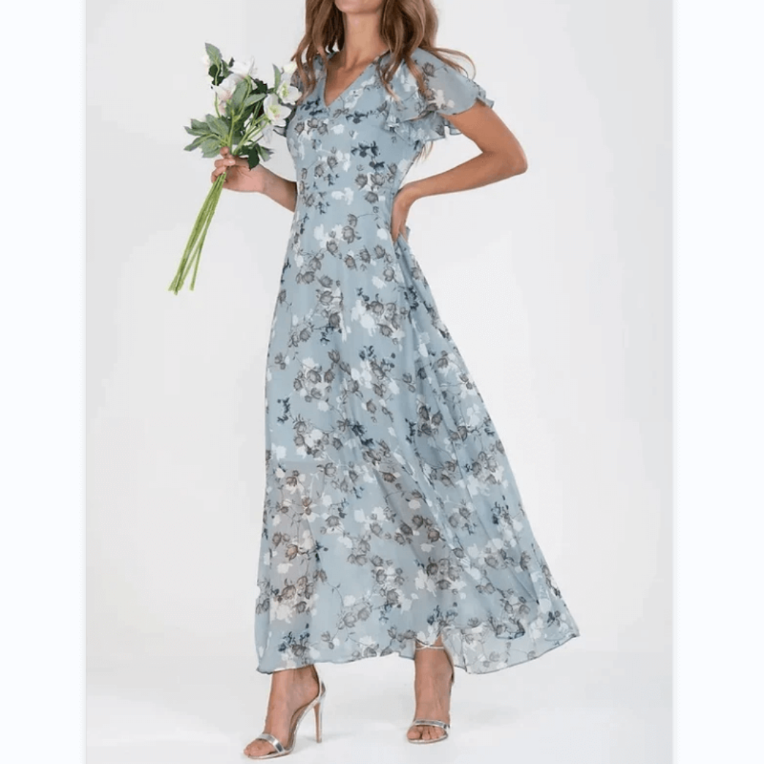 Victoria | Damen Boho-Maxikleid mit Flatterärmeln