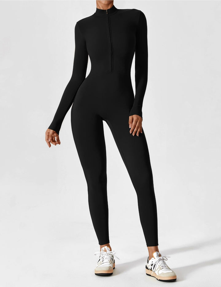 Carolin | Damen Frühlings Stretch Zip-Up Jumpsuit