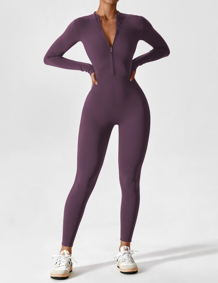 Carolin | Damen Frühlings Stretch Zip-Up Jumpsuit