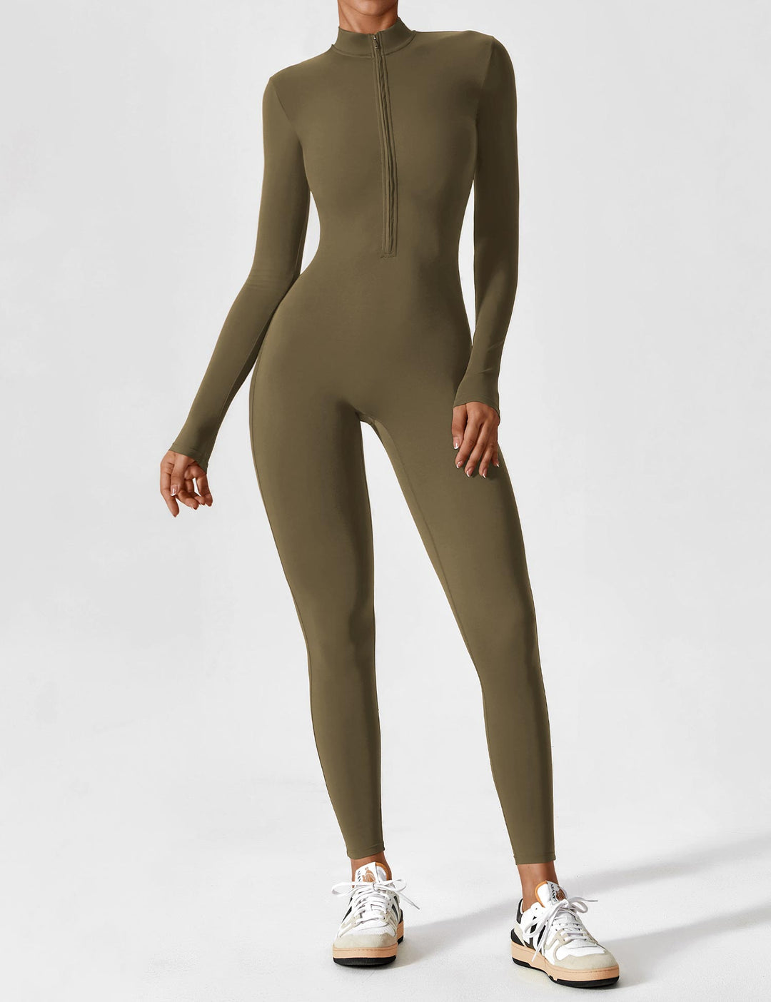 Carolin | Damen Frühlings Stretch Zip-Up Jumpsuit