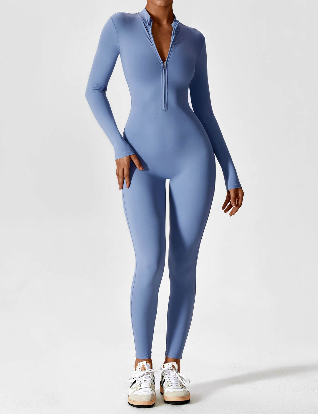 Carolin | Damen Frühlings Stretch Zip-Up Jumpsuit