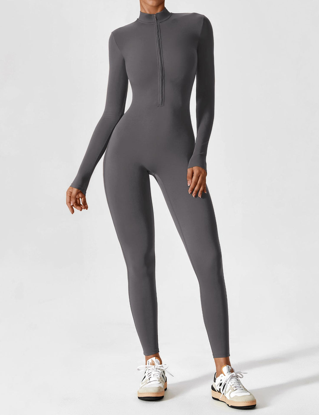 Carolin | Damen Frühlings Stretch Zip-Up Jumpsuit