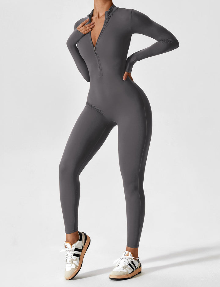 Carolin | Damen Frühlings Stretch Zip-Up Jumpsuit