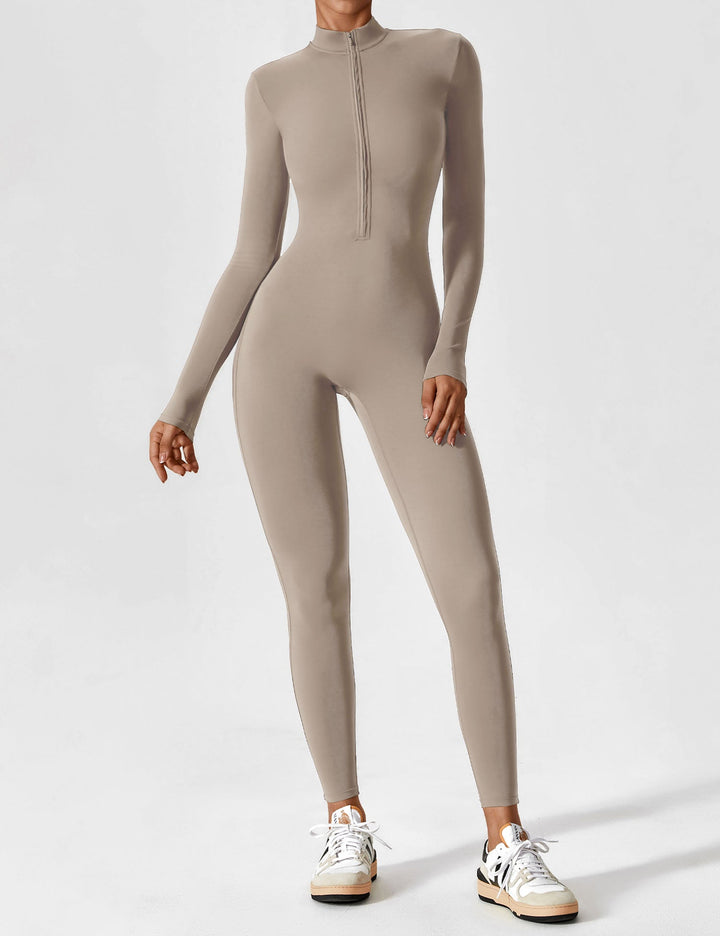 Carolin | Damen Frühlings Stretch Zip-Up Jumpsuit