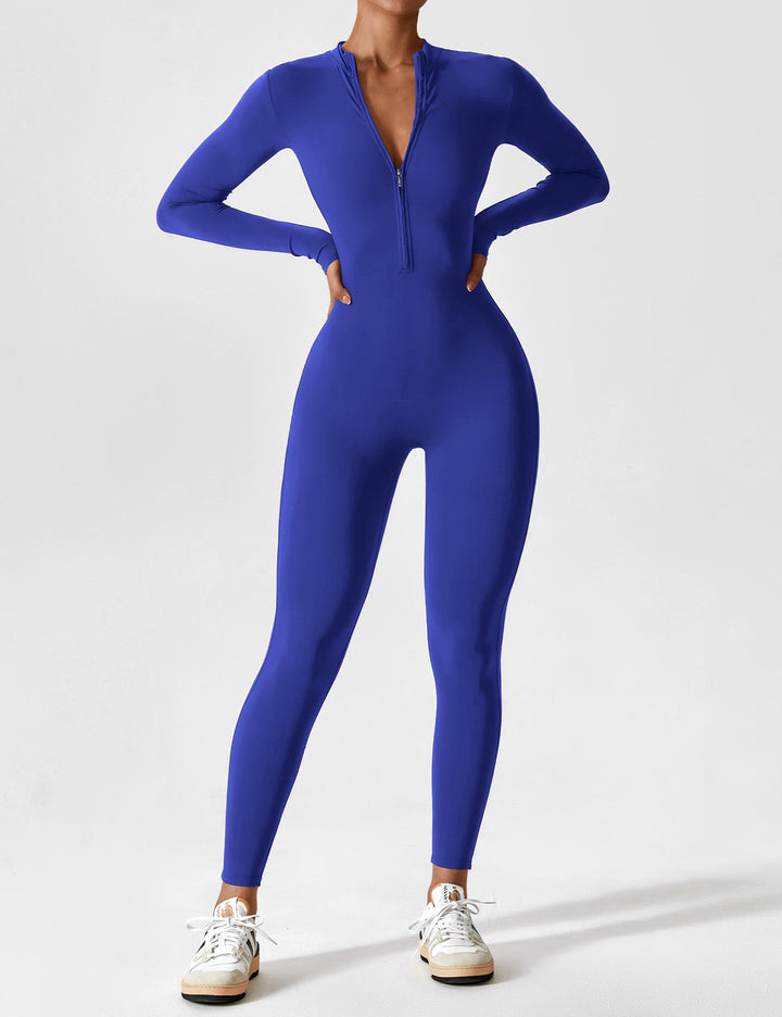 Carolin | Damen Frühlings Stretch Zip-Up Jumpsuit