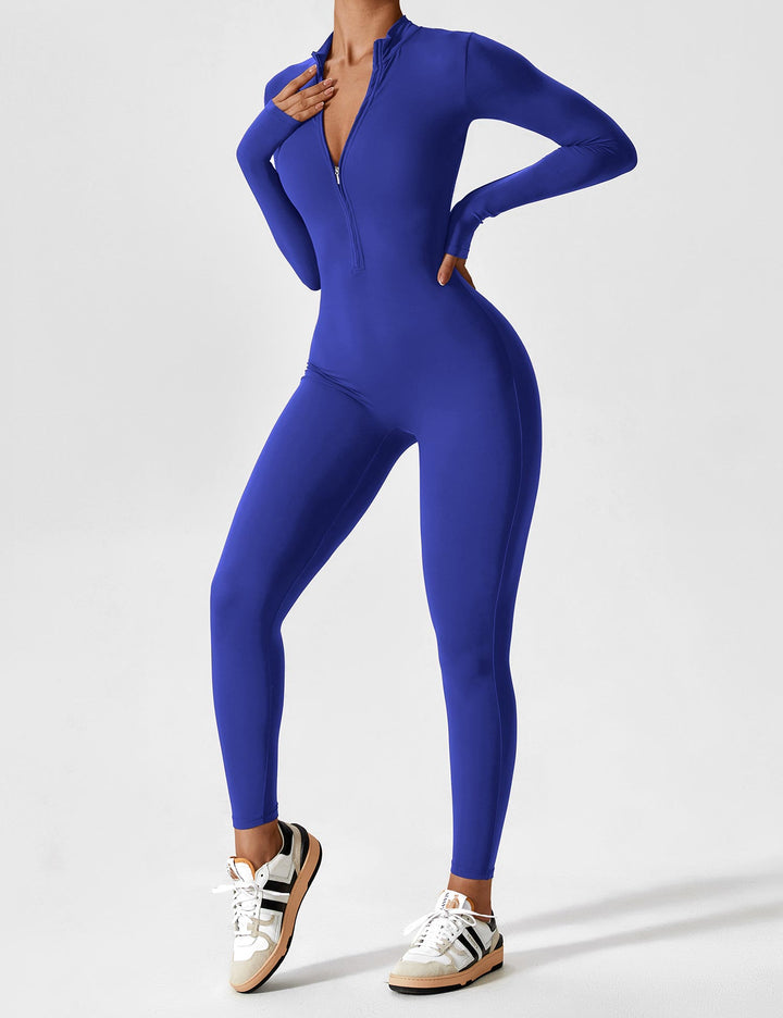 Carolin | Damen Frühlings Stretch Zip-Up Jumpsuit