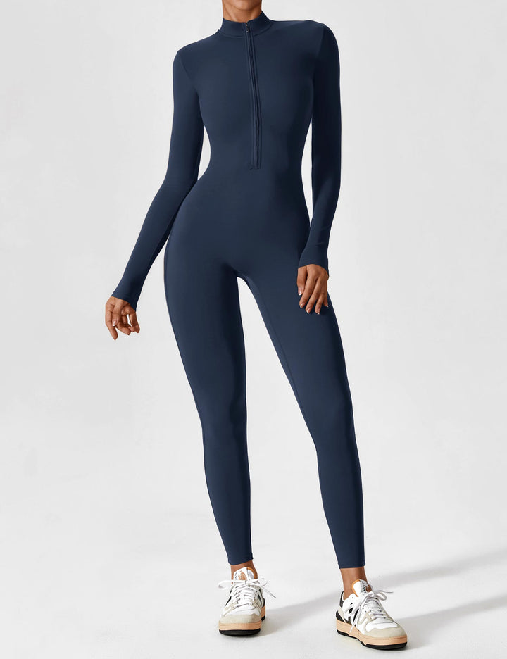 Carolin | Damen Frühlings Stretch Zip-Up Jumpsuit