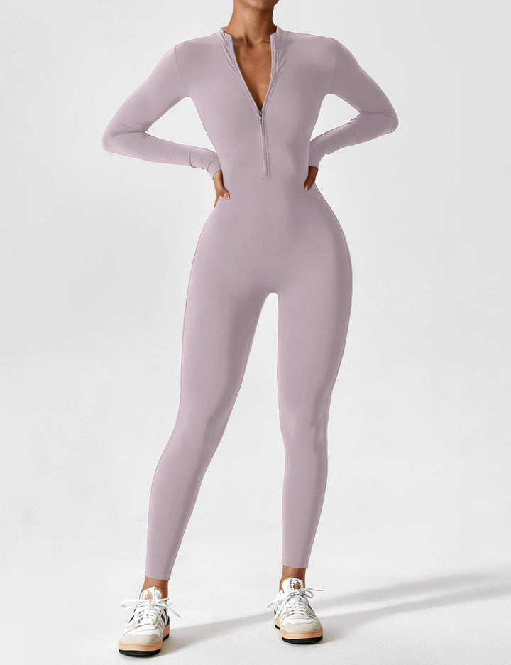 Carolin | Damen Frühlings Stretch Zip-Up Jumpsuit