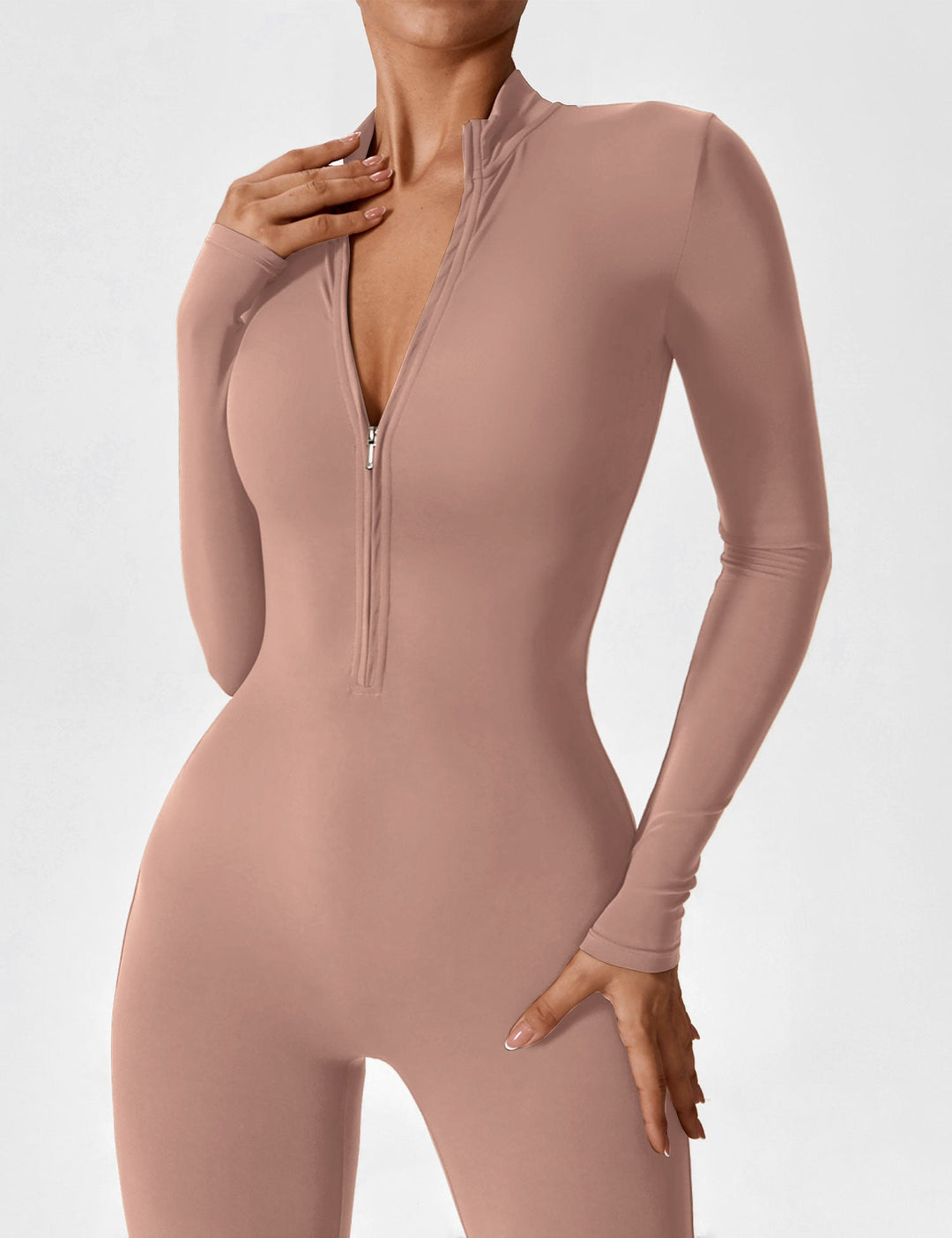 Carolin | Damen Frühlings Stretch Zip-Up Jumpsuit