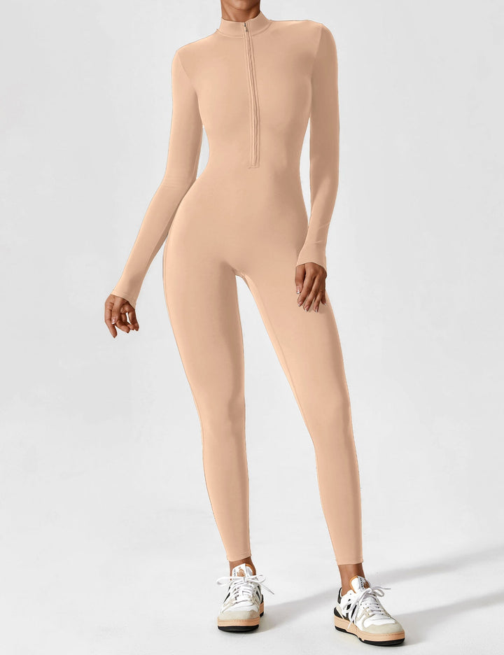 Carolin | Damen Frühlings Stretch Zip-Up Jumpsuit