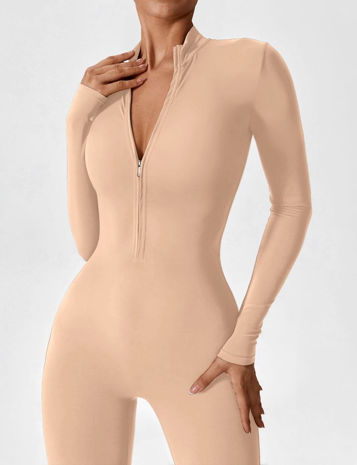 Carolin | Damen Frühlings Stretch Zip-Up Jumpsuit