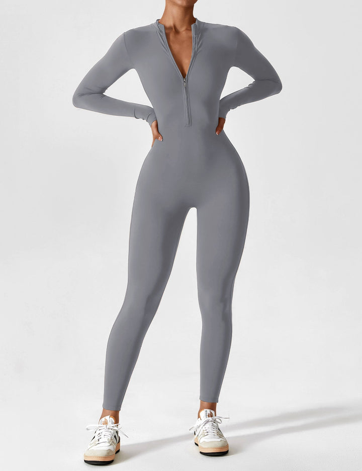 Carolin | Damen Frühlings Stretch Zip-Up Jumpsuit