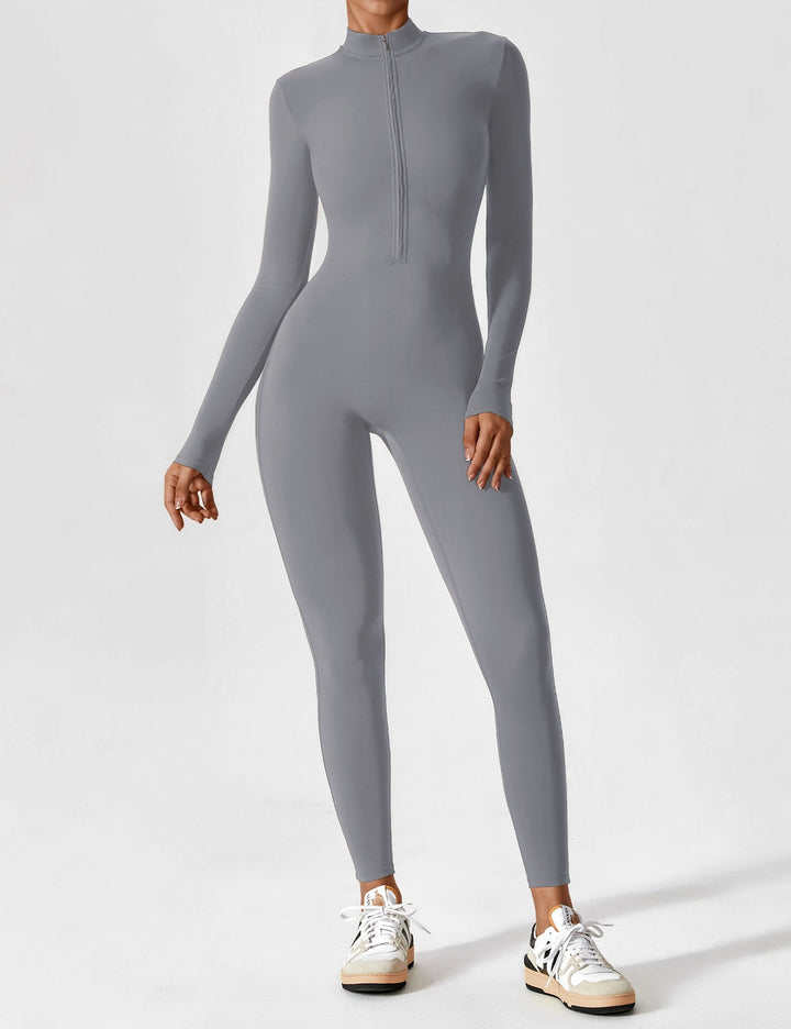 Carolin | Damen Frühlings Stretch Zip-Up Jumpsuit