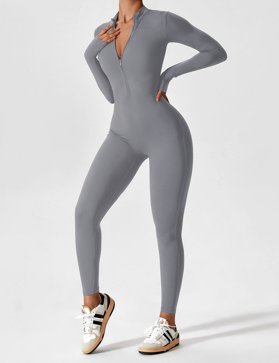 Carolin | Damen Frühlings Stretch Zip-Up Jumpsuit