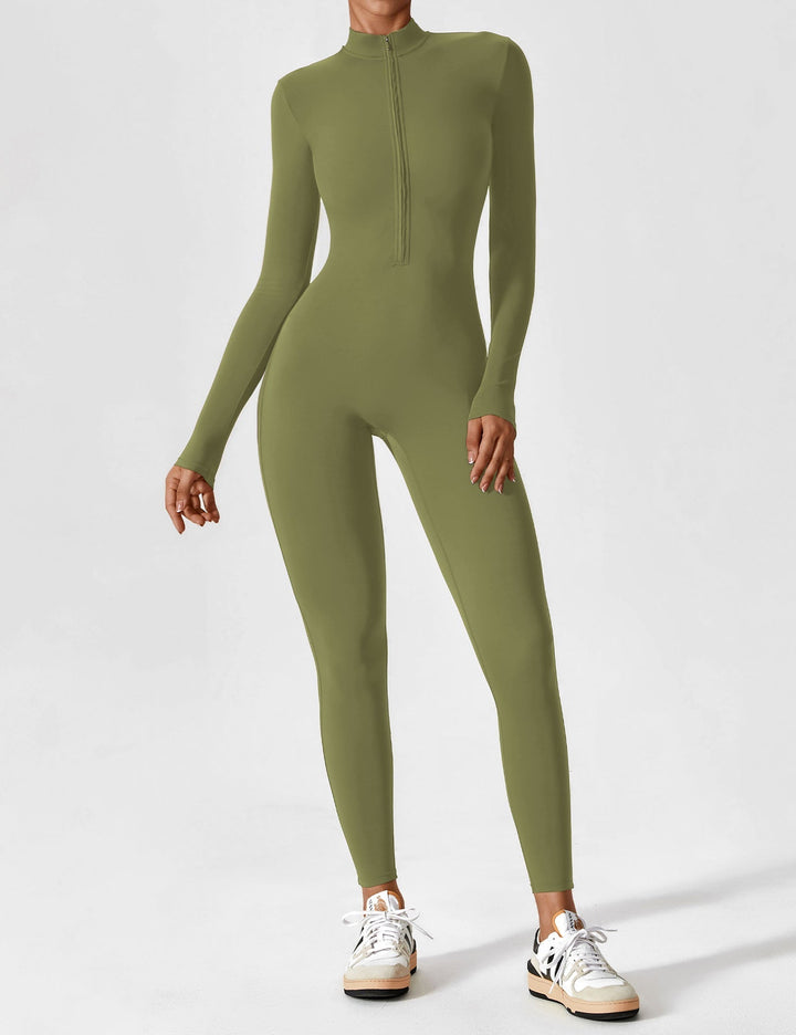 Carolin | Damen Frühlings Stretch Zip-Up Jumpsuit