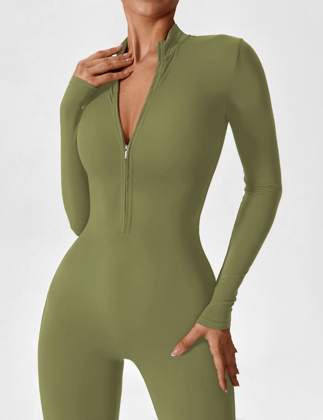 Carolin | Damen Frühlings Stretch Zip-Up Jumpsuit