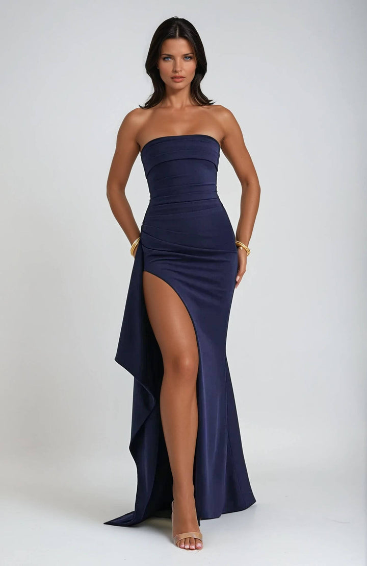 Claudia | Damen Trägerloses Maxikleid mit Schlitz für Gäste